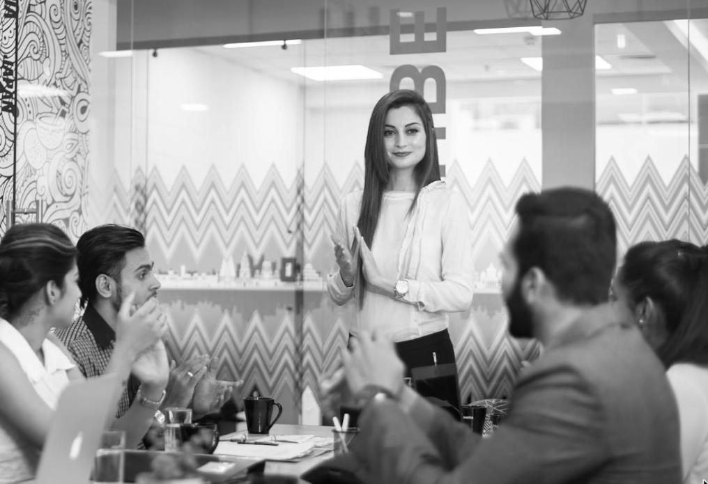 A team meeting in a modern office